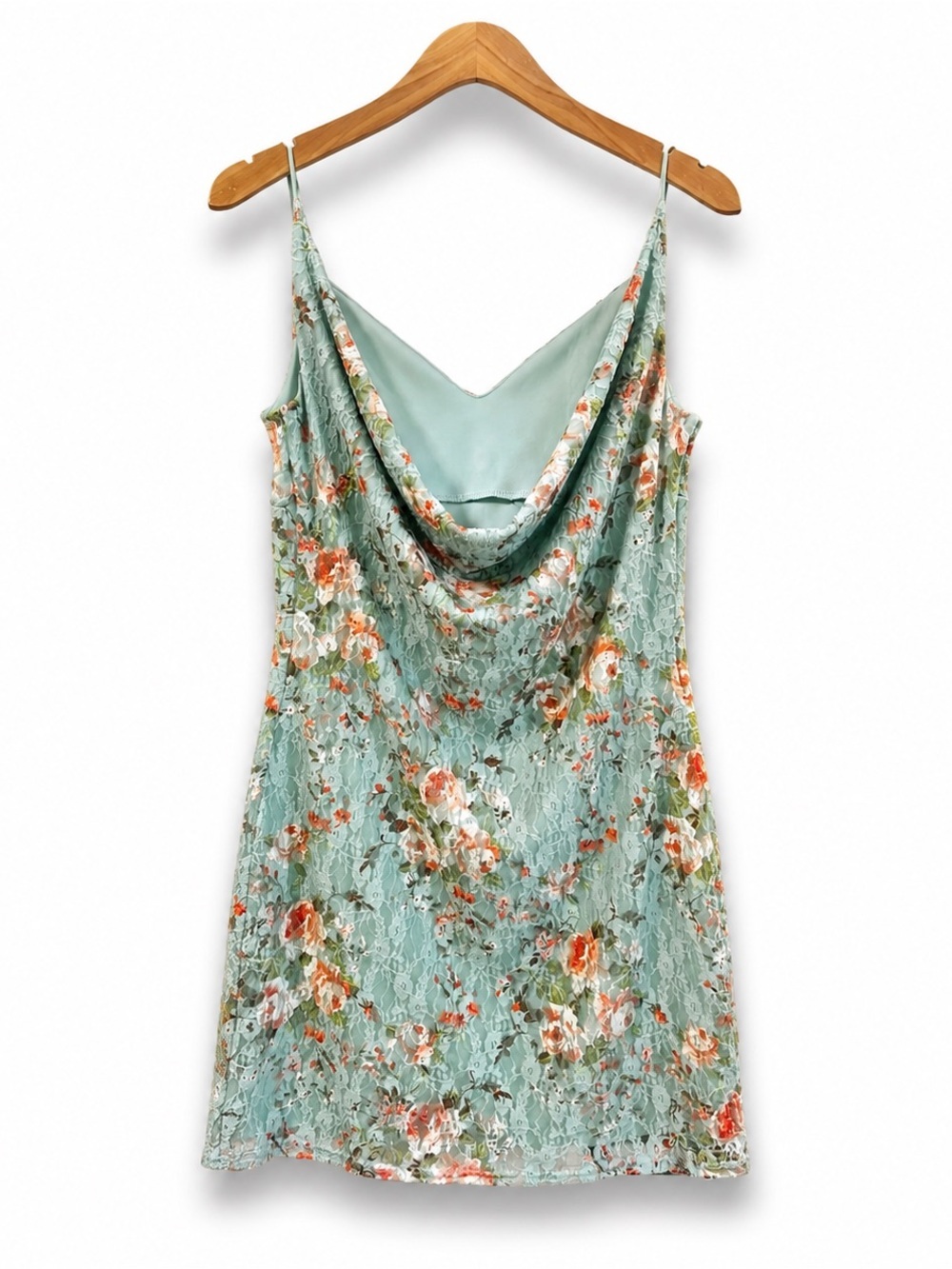 M&E Floral Lace Slip Dress Cowl Back Mini Romantic Cottagecore Size M - Picture 3 of 6